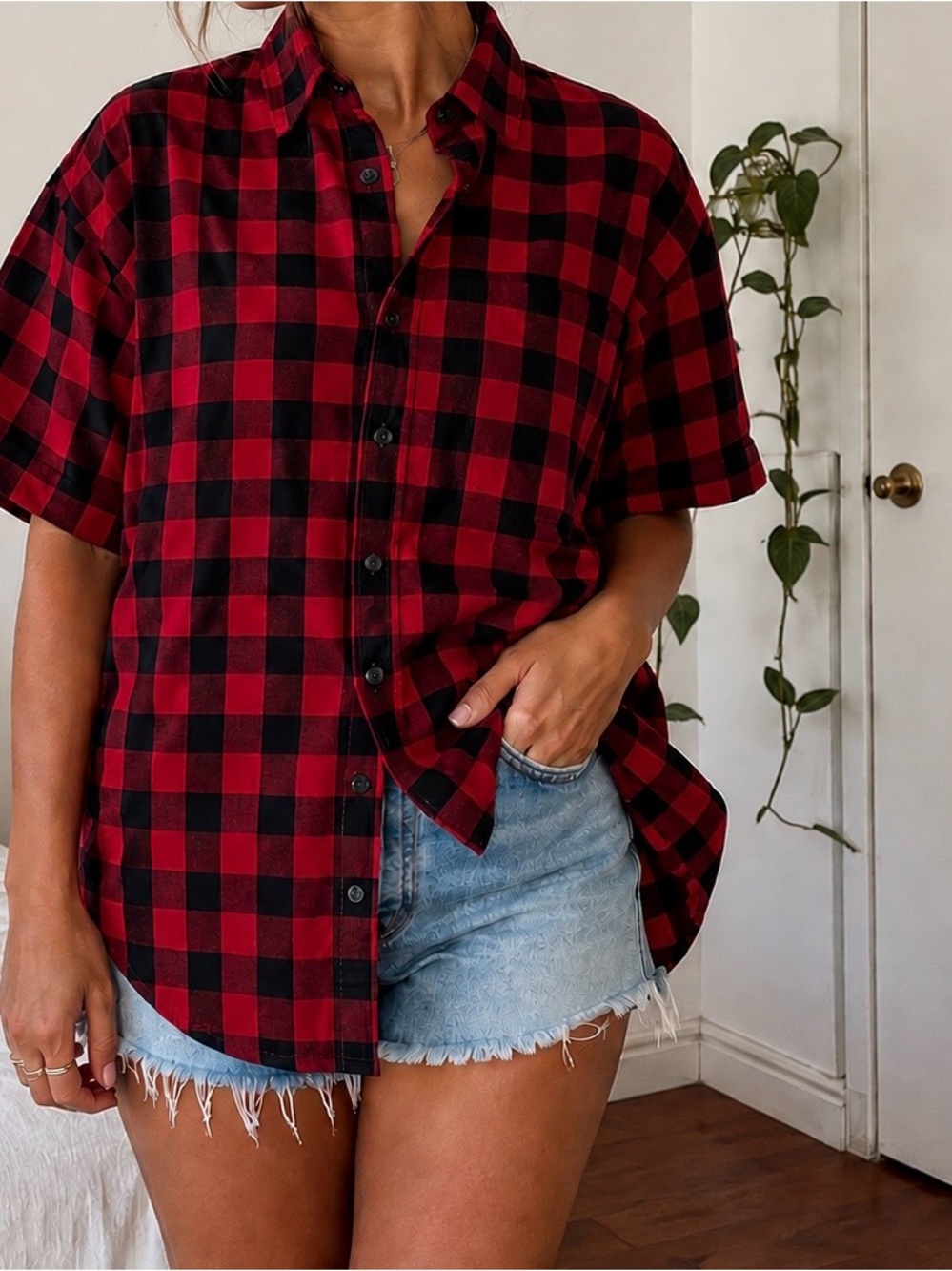 Madewell Red and Black Buffalo Check Button-Down Shirtsize XXS